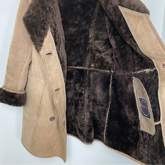 Vintage Real sheepskin shearling leather fur coat jacket - Picture 7 of 8